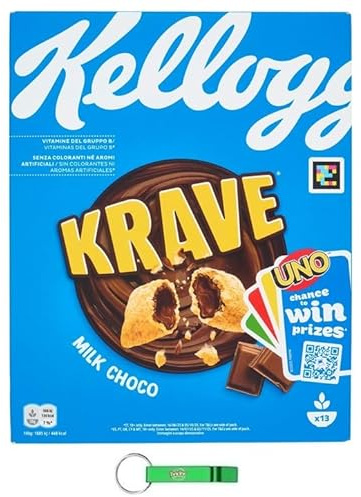 10x Krave Milk Choco Flavour Cerealien Weizen-, Hafer- und Reisbündel mit Milchschokoladenfüllung 410g Packung + Beni Culinari Kostenloser Schlüsselanhänger