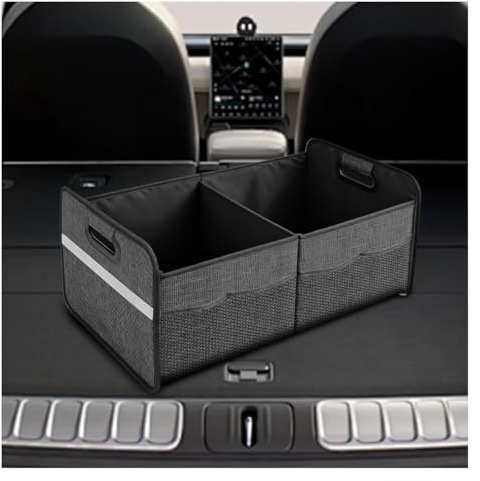Deaelf Car Trunk Organizer, Waterproof Large Capacity 600D Oxford Fabric Auto Trunk Storage Container with Pockets, Multi-Compartment Vehicle Storage Box Accessories for Car SUV Truck (Black)