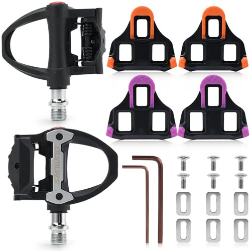 OUMURS SPD SL Pedale, 9/16 Zoll Rennradpedale, abgedichtete Lager und Nylon Clipless Pedale mit Stollen-Set, geeignet für SPD-SL System, Rennrad, Spinnbike, MTB, Indoor-Bike (Set B