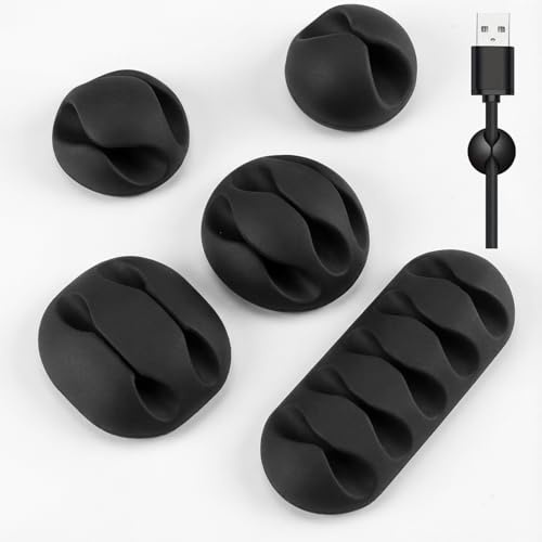 16-Pack Black Cable Holder Clips, Cable Management Clips for Desk, Wall, Car - Wire Management Clips for iPhone Charger, USB, Computer Cables