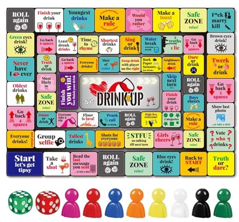 Schachbrett Holz Drink Up – Brettspiel-Trinkspiele for Erwachsene – Lustige, interaktive Trinkspiele for Spieleabende ab 21 Jahren Schach(Blanc)
