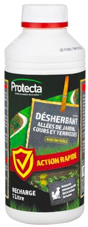 Protecta® Recharge Désherbant Prêt à l’Emploi 3L – Action Rapide 1h – Désherbant Puissant Allées, Terrasses, Cours – Formule renforcée avec booster – Extérieur Maison (Recharge 1L)