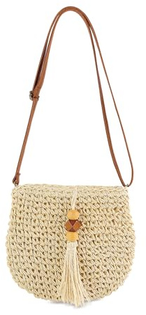 Energather Women's Cross-body Bags, Paper Straw Woven Bag (beige)