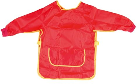 Idena 611188 - Tablier de bricolage pour enfants, taille L pour les 9-10 ans, rouge à manches longues, imperméable, avec taille élastiquée et fermeture à scratch