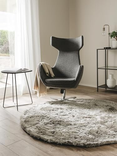 benuta Nest Hochflorteppich Whisper - Grau Rund 160 cm - Kuschelig Weicher Teppich für Schlaf- und Wohnzimmer - Pflegeleicht - Fußbodenheizung Geeignet