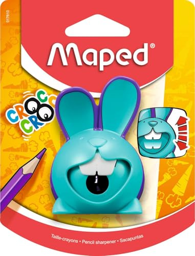 Maped – pennvässare, burkpennvässare CROC CROC CROC Hare, för tunna pennor, med pennvässarburk – turkos/lila, grön/turkos, rosa/grön