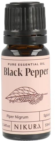 Nikura Black Pepper Essential Oil - 10ml | 100% Pure Natural Oils | Perfect for Aromatherapy, Diffusers, Soap Making, Candle Making | Great for Stress Relief, Managing Cravings | Vegan & UK Made