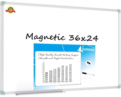 Lockways Magnetic Dry Erase Board, 36 x 24 Inch Magnetic Whiteboard White Board, 1 Dry Erase Markers, 2 Magnets for School, Home, Office