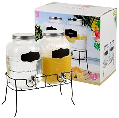 2 x 4L Glass Beverage Drink Dispenser with Stand
