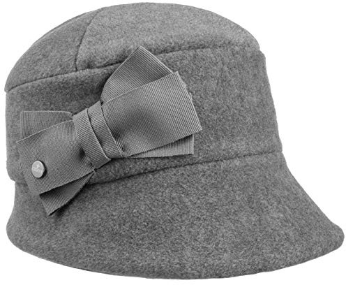 LIERYS Fleece Damenglocke Elegante Form Hut mit Schleife Warm gemütlich Damen Herbst Winter grau One Size