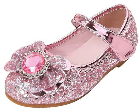 FStory&Winyee Zapatos de Princesa para Niñas con Purpurina Brillante con Lazo y Cristal Elegantes Cómoda Ceremonias Fiestas Disfraces y Actividades Carnaval Cosplay Halloween Navidad,Rosa,33