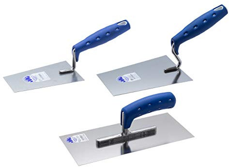 Jung Henkelmann Kellen-Set mit Softgriff (Putzkelle, Glättekelle, Maurerkelle S-Hals, Stahl rostfrei) 20000301