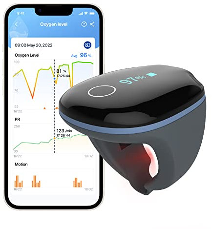 Saturimetro da Dito con Sveglia，Pulsossimetro da Dito con Bluetooth, Ossimetro da Dito Professionale, Monitoraggio Continuo di SpO2 e Frequenza Cardiaca, App Gratuita e Report su PC, Ricaricabile