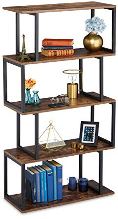 Relaxdays Bücherregal, Industrial Design, 5 Ablagen, braun/schwarz | MDF & Metall, HxBxT: 136 x 73 x 30 cm, Standregal