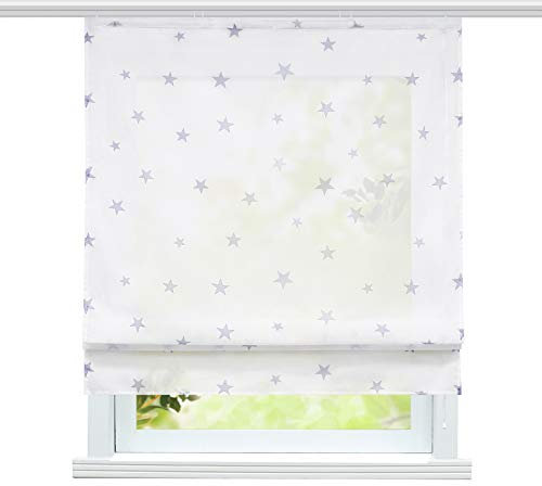ESLIR Raffrollo mit Klettband Wohnzimmer Raffgardinen Voile Gardinen Modern Bändchenrollo Vorhänge mit Sterne Muster Grau BxH 100x140cm 1 Stück