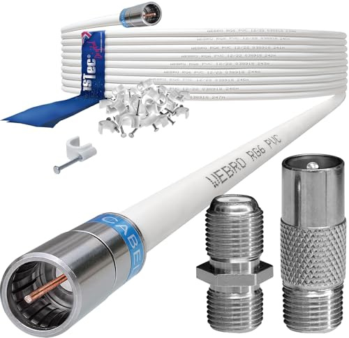 1STec 7m White Virgin Media Quick Fit Male Push On or Over Female F-connector Technetix Isolator IEC Webro Extension Cable for V6 TIVO Set Top Box VIVID Fibre Super Hub Broadband Modems to 7 Metre