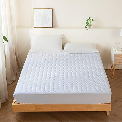 Good Nite Mattress Protector Quilted Mattress Topper Mattress Cover Pads 25cm Deep Machine Washable (White, Double 135x190cm)