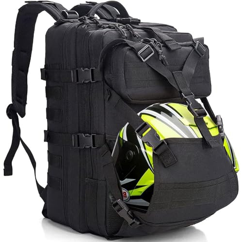 YOUNGOA Motorradhelm-Rucksack für Herren mit Hartschalenträger/Aufbewahrung, Reitrucksack, Motorradzubehör/Geschenke, Schwarz, Large, Tagesrucksäcke