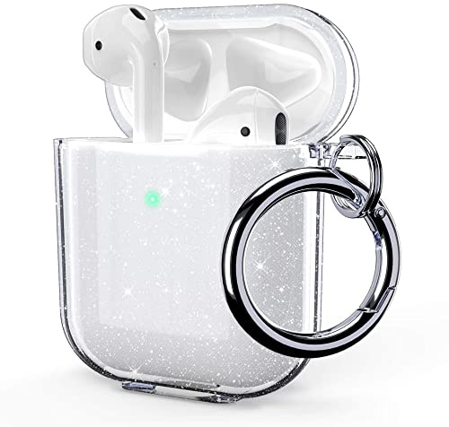 ULAK Custodia per AirPods trasparente con lustrini, custodia per Airpods 2 custodia in TPU accessori antiurto con portachiavi e compatibile con ricarica wireless [LED visibile] protezione per AirPods