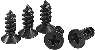 sourcing map 100Stk. Holzschrauben Kreuzschlitz Flachkopf selbstschneidend | schwarz, M4x12mm