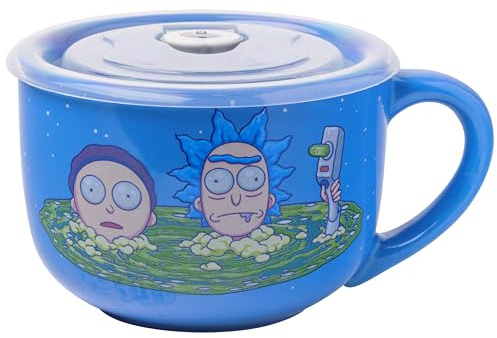 Silver Buffalo Rick and Morty Suppentasse aus Keramik mit belüftetem Kunststoffdeckel, 680 ml