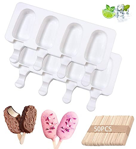 2 Piezas Mini Moldes Silicona Para Hacer Helados Caseros + 50 Piezas De Palos De Madera,Sin Bpa,Reutilizables Antiadherentes para Polos