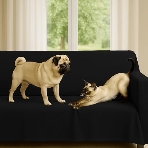 Byour3 - Sofaüberwurf 3 4 2 Sitzer Dicke Baumwolle Gemischter Sofa Cover Mehrzweck Sofabezug Auch Für Ecksofa L U Form Sofa-Couch Abdeckung Alles Abwaschbar Beständig (Panama Schwarz, 3 Sitzer)