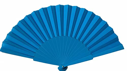 La Señorita Flamenco Fächer, Handfächer, Tanzfächer - Stoff und Holz -XL - 30 cm hoch x 55 cm breit (Blau)