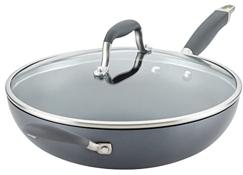 Anolon Advanced Home Hard Anodized Nonstick Frying/Saute/All Purpose Pan with Lid and Helper Handle, 12 Inch, Moonstone Dark Gray