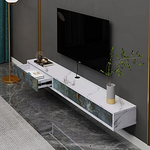 KOWJIFH Mensole TV sospese Mensola a Muro Mobile TV a Parete per Soggiorno Console TV multimediale Mobile portaoggetti Supporti TV Libreria Comodino Pensile pensile con cassetto Bianco