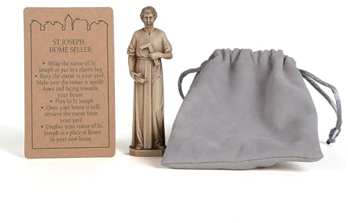 BC Catholic St. Joseph Statue for Selling Homes, Home Seller Kit with Instruction Card, with burial bag, 3.5inches H, Handmade by Buildclassic