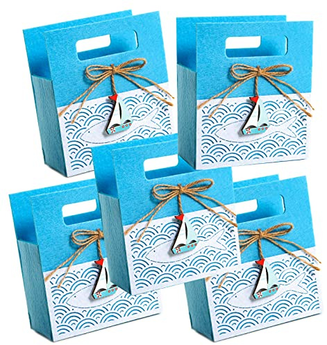 Logbuch-Verlag 5 kleine Gäste Geschenk Taschen aus Filz mit Fisch & Segelschiff zum Befüllen Kommunion Taufe 13 x 15 x 7 cm Verpackung Hochzeit