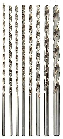 8 Stück 4–10 mm extra lang 200 mm HSS-Spiralbohrer mit geradem Schaft Schneckenbohrer-Werkzeug 4/4,2/4,5/5/5,2/6/8/10 mm Bohrer-Set