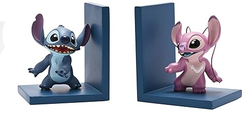 Widdop and Co Disney Icon Stitch and Angel Character Bookends in Gift Box (2 Pack) – Hellblau, Pink Harz