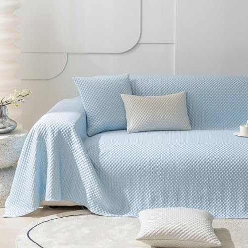 Ayoiow Überzug für Sofa Sofahusse Blau Sofa Überzug 2 Sitzer Polyester Einfarbig