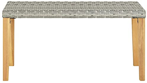 TJROO Gartenbank 120 x 40 x 40 cm, Grau Polyrattan & massiver Akazie, Stühle für den Außenbereich, Rattan, Gartenbank, Outdoor-Möbel, Gartenbank