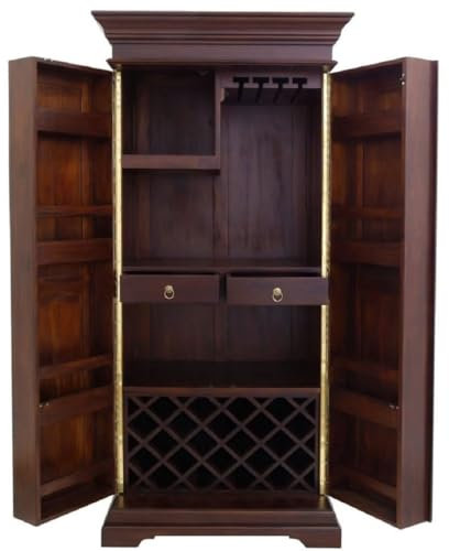 Casa Padrino Luxus Landhausstil Mahagoni Weinschrank mit 2 Türen Dunkelbraun/Messing 92 x 70 x H. 190 cm - Mahagoni Barschrank - Massivholz Schrank im Landhausstil - Landhausstil Bar Möbel