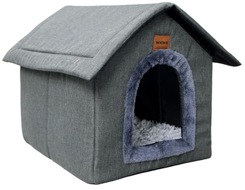 Whiwhi Casetta per Gatti Cuccia Per Animali Domestici con Cuscino in Peluche Pieghevole Cuccia Gatto Tenda per Gatti Caldo e Confortevole 40x35x40cm