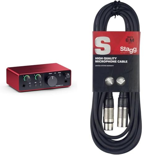 Focusrite Scarlett Solo 4th Gen, interface audio USB pour la guitare, les voix et la production & Stagg Câble microphone de haute qualité XLR vers prise XLR, 6 m, noir
