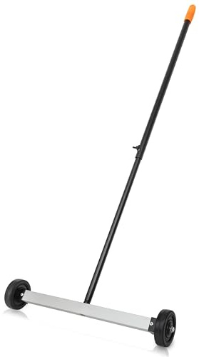 NEIKO 53414A Mini barredora magnética de 43,2 cm, barredora magnética rodante con ruedas, mango ajustable, imán ligero para recoger las uñas, capacidad de 4,5 kg, detector de uñas