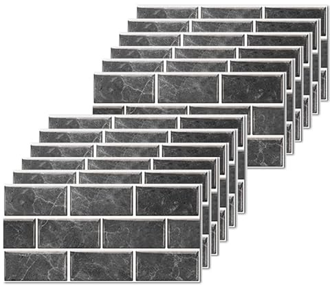 24 stück Fliesenaufkleber für Bad und Küche 30x15cm Fliesenfolie Wasserfest Badezimmer Fliesensticker, Küchenfolie Selbstklebend Vinyl Fliesen klebefliesen - Schwarz