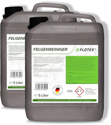 FLOTEX Felgenreiniger für Auto & Motorrad 2x5L | Saurer Felgen Reiniger effektiv gegen Bremsstaub, Flugrost & hartnäckige Verschmutzungen | Felgenreiniger Alufelgen & Stahlfelgen | Made in Germany