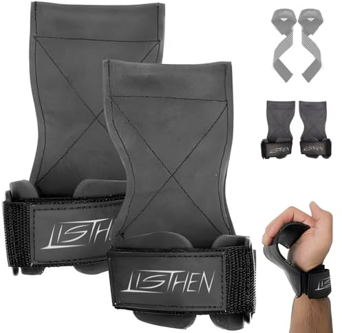 LISTHEN Straps da Palestra per Polsi, Gripps con Ganci per Sollevamento Pesi e Stacco da Terra, Fascette Paracalli ideali per Weightlifting e Bodybuilding, Lacci per Stacchi