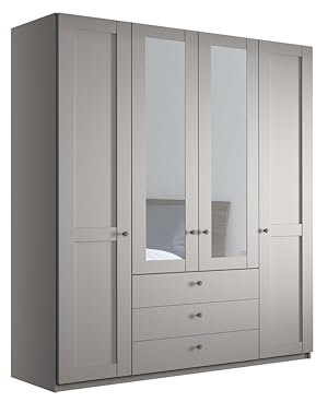 WIEMANN Drehtürenschrank mit 3 Schubkästen, mit 2 Spiegeltüren mittig, Landhausstil Kleiderschrank 200cm breit, Kieselgrau, Höhe 216cm, Marlow