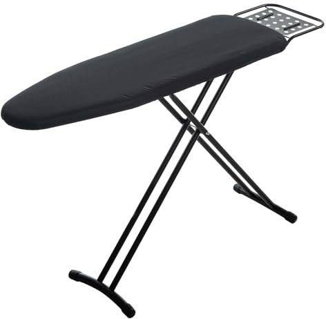 CozyCraft Large Ironing Board With Iron Rest, 121×41cm Folding, Height Adjustable With Heat Resistant Cover and Anti-Slip Iron Stand, Black