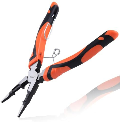 LEONTOOL Pince à bec long 6-en-1, pince à bec effilé polyvalente de 8 po, outil à dénuder de fil à fort effet de levier, CR-V, le dénudage, le cisaillement de câbles électriques, Vissage