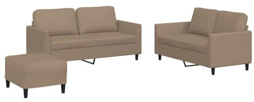 HETFTJN Recamiere Wohnzimmer Couch Bigsofa Camping Sofa - 3-TLG. Sofagarnitur mit Kissen Cappuccino-Braun Kunstleder für Schlafzimmer Relaxationsraum Büro Sitzzimmer