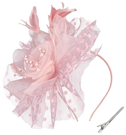 Pink Fascinators Hats for Women Tea Party Pink Vintage Hat Fascinator Headband Flower Hat Fascinator Hats Feather Headband Tea Party Accessories for Women Girls