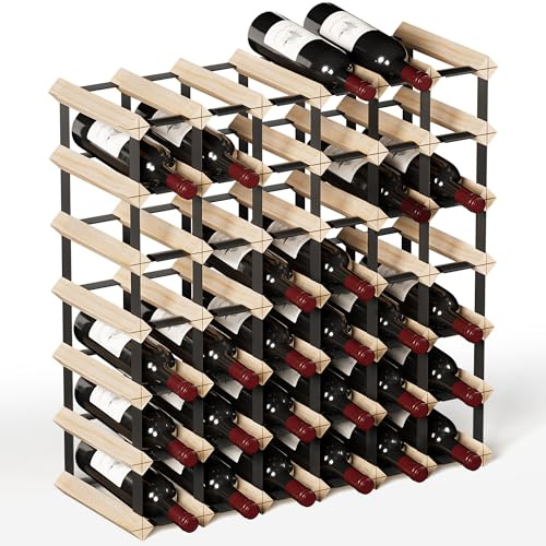Urban Deco Classic Wine Rack,42 Bottle Pine Wood and Galvanised Metal Wine Organiser Storage Holder Stand,Freestanding Drink Storage Shelf