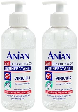 ANIAN - Gel Hidroalcohólico Desinfectante Antiséptico, 300 ml, +60% de Alcohol, Gel Desinfectante de Manos, Bactericida y Viricida, No Reseca la Piel, Limpiador de Manos sin Aclarado (Paquete de 2)